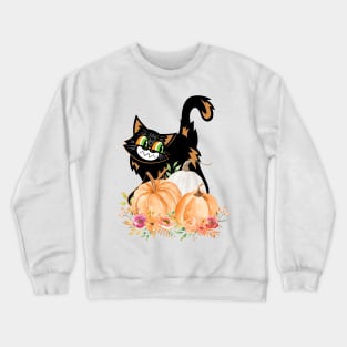 Spooky Cat  And Pumpkin Crewneck Sweatshirt